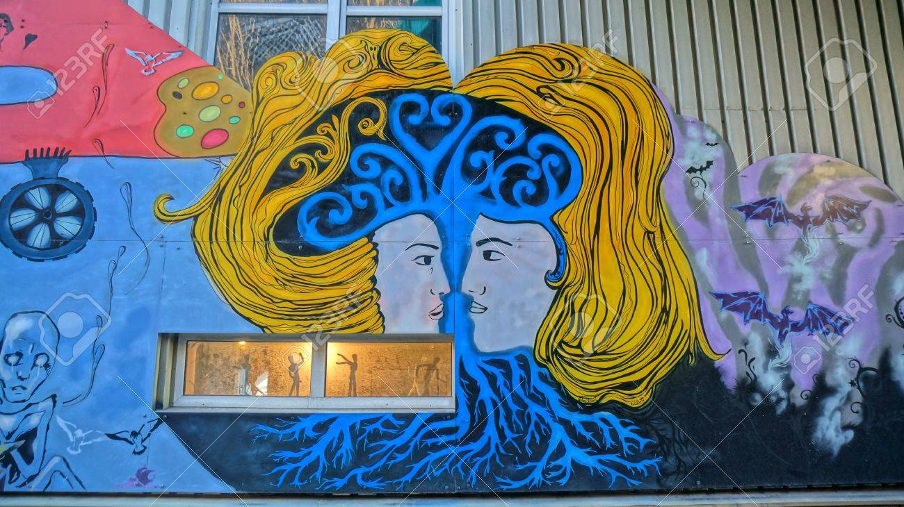 Mural with elements of works painter Edvard Munch